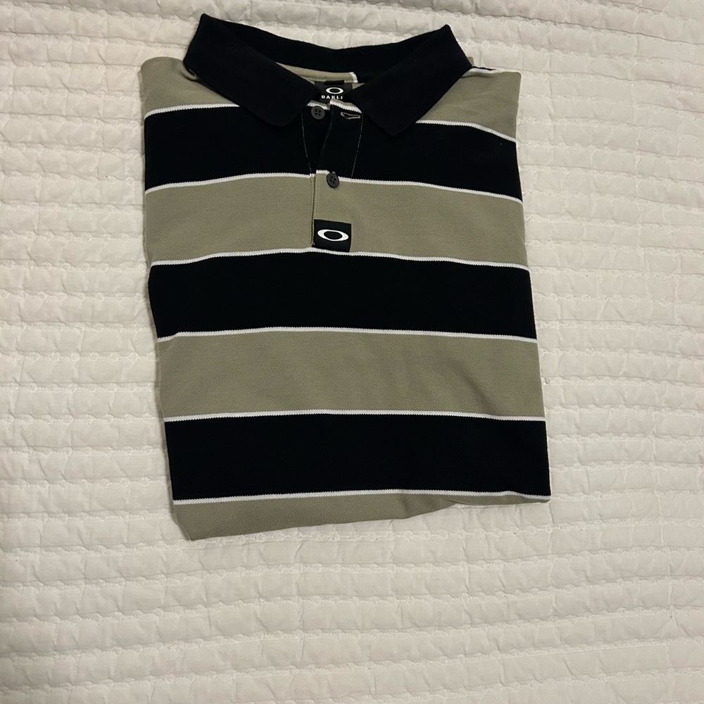 Oakley Black and Tan Striped Polo Shirt